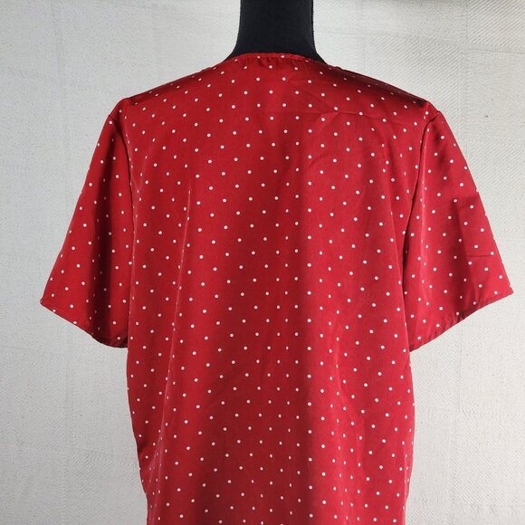 Kathie Lee Collection Vtg Brick Red White Polka Dot Poly Button Up SS Top Sz XL - Picture 12 of 16